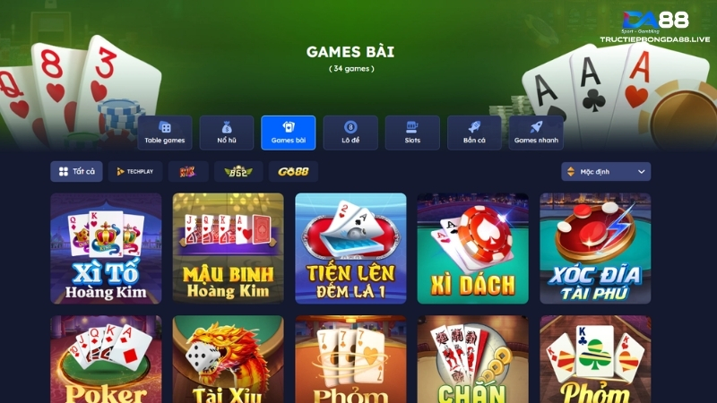 Giới thiệu về sảnh game bài DA88 siêu đình đám